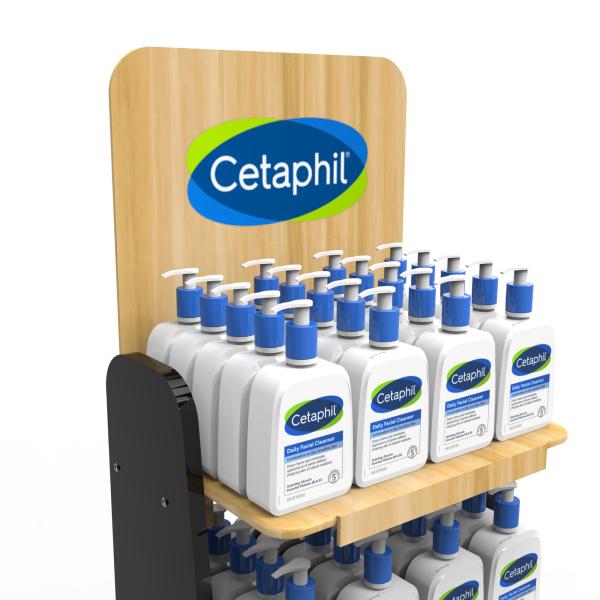 Support d'affichage en bois de produit de soin pour la peau pour le détergent facial pour le supermarché