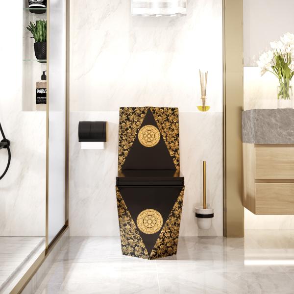 Ceramic Black Golden Siphonic One Piece Toilet Wall Hung Easy Clean