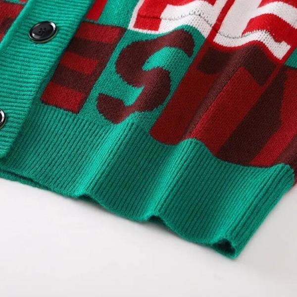 V Neck Puffer Down Coat Long Sleeved Monogram Jacquard Knitted Cardigan Coat