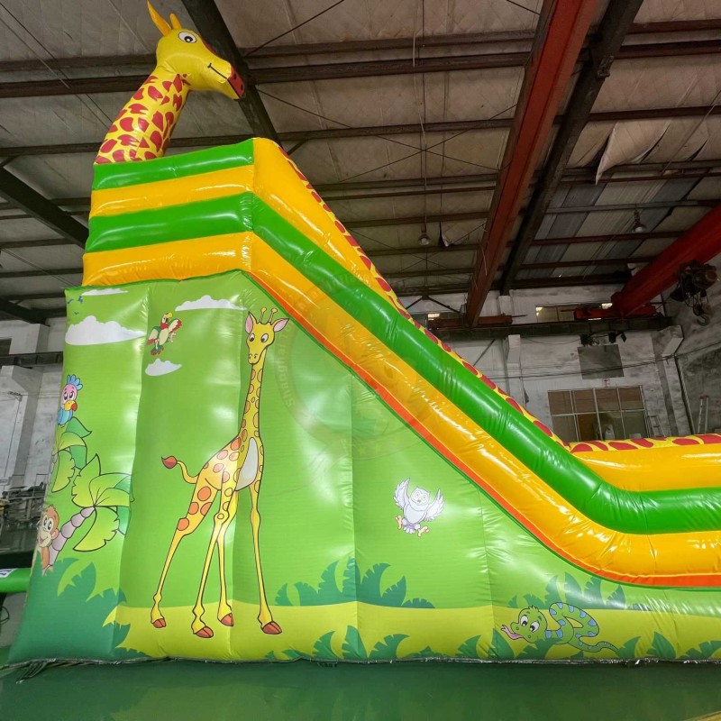 Custom Giraffe Inflatable Slide Large Animal Theme Playground with Climbing Lane High Slide Structure Safety Netting Commercial Rental Event Equipment