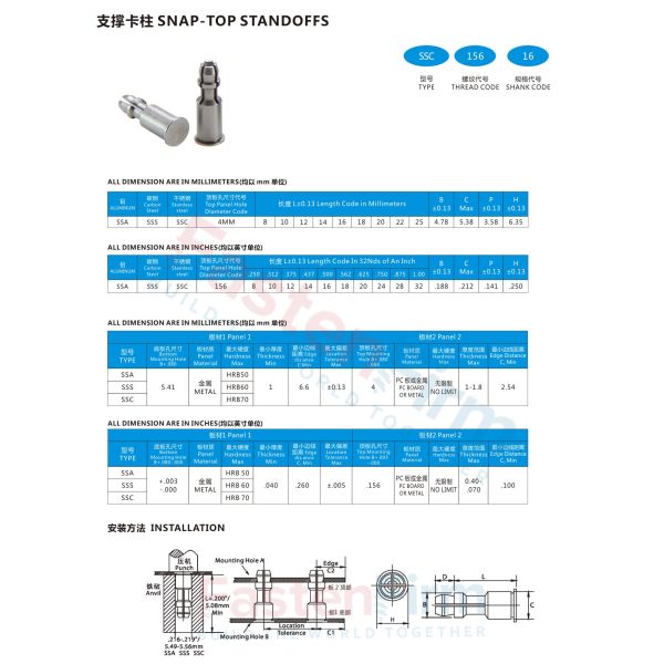 Stainless Steel Aluminum Material Snap Top Standoff For Electric Products