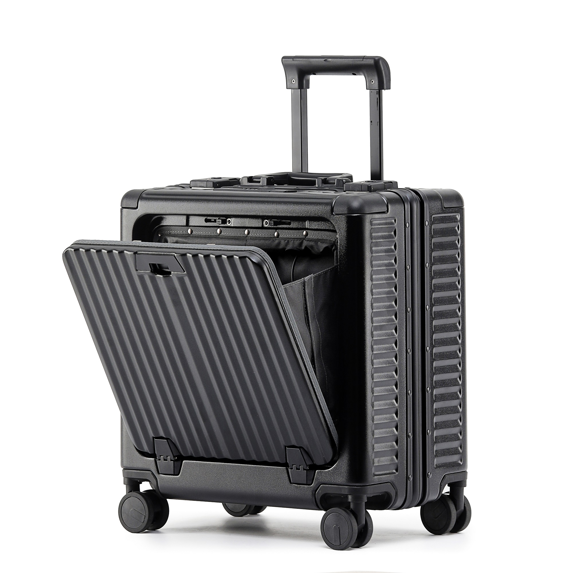 Luxury Aluminum Frame Suitcase Front Opening Zipper Travel Sentry Luggage
