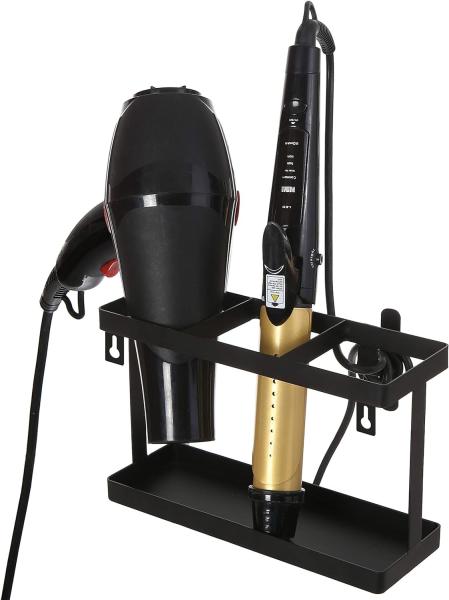 Convenient Countertop Organizer for Hair Styling Tools Black Metal Wall Mounted Caddy