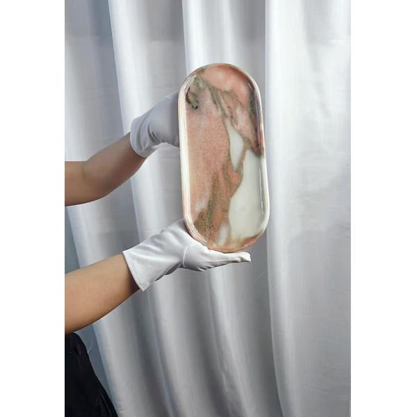 Italy Bvlgari Pink Marble Tray Handcrafted Polished Flat Marble Tray