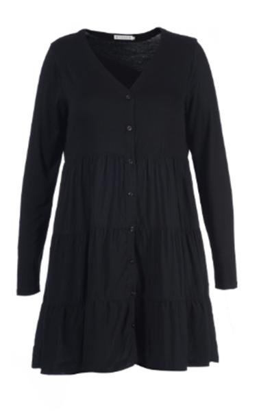 V Neck Long Black Women'S Plus Size Holiday Dresses Viscose And Spandex With Buttons