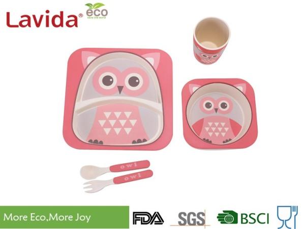 Adorable Cartoon Owl Bamboo Disposable Dinnerware Smooth Surface For Childrens