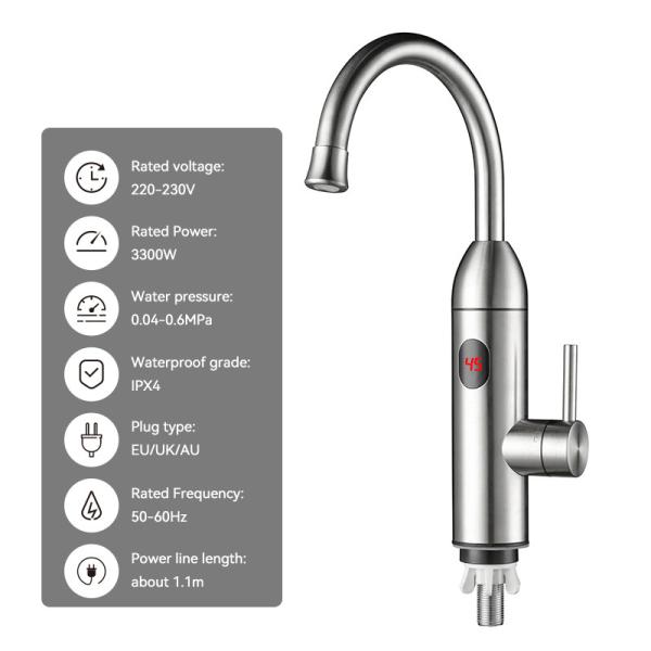 Kitchen Bathroom 304 Stainless Steel Instant Electric Heating Tap With Digital Display