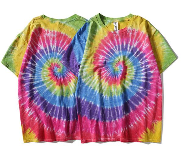 Customized high quality cotton short sleeve o neck street hand dyed Rainbow t shirt