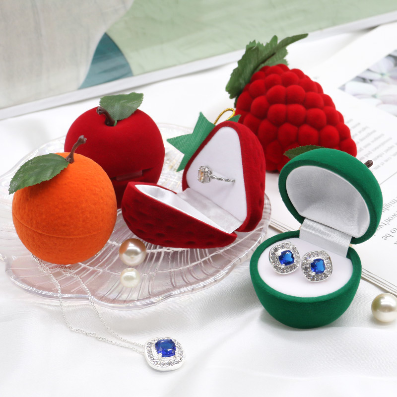 Various Styles Velvet Flocked Jewelry Box Velvet Double Ring Box For Convenient Packing