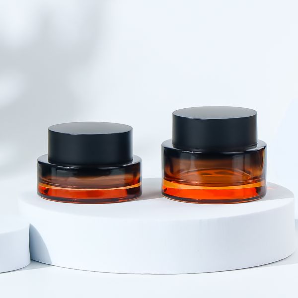 Amber Glass Cream Jar with Black Lid – Thick Bottom Cosmetic Glass Jar Manufacturer & Supplier
