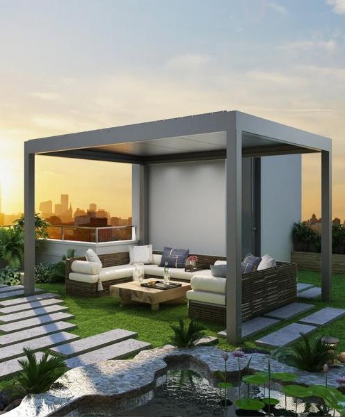 Outdoor Villa Pergola Motorized Louver With LED Lighting