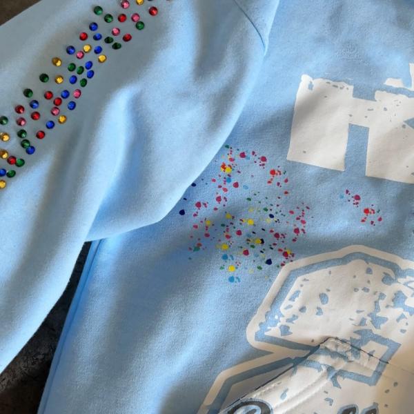 Custom Women Men Unisex 100% Cotton Heavyweight 500 Gsm Silk Screen Printing Oversize Boxy Zip up Rhinestone Hoodie