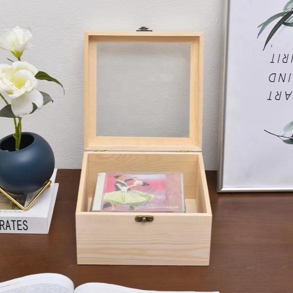 Unfinished Acrylic Top  Wooden Packaging Box Decorations Jewelry Wooden Display Box