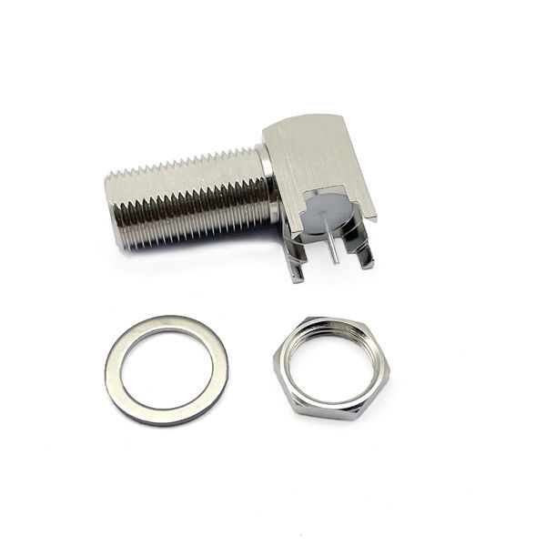 SMA Female RF Connector Right Angle PCB Mount with Phosphor Bronze Contact and Brass Housing