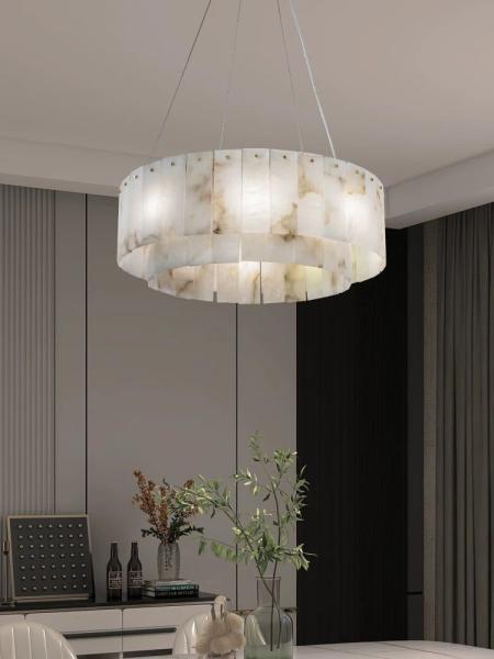 Tout le cuivre léger luxe marbre naturel créatif nouveau modèle chinois salon salle à manger lustre circulaire