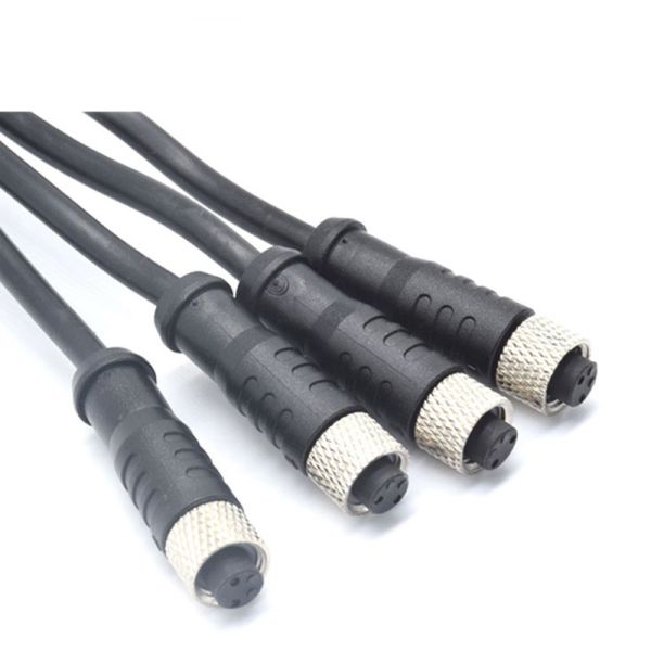 M8 Waterproof Wire Harness Straight Right Angled 3 Pin 4 Pin Male Female Metal Screw