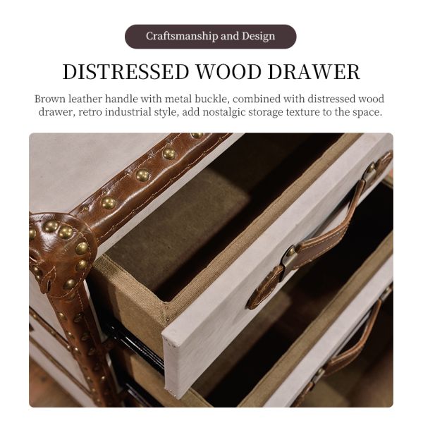 Nidea #8509 Vintage Leather Trunk Cabinet American Rural Retro Nightstand Locker Portable Antique Storage Bedside Bedroom