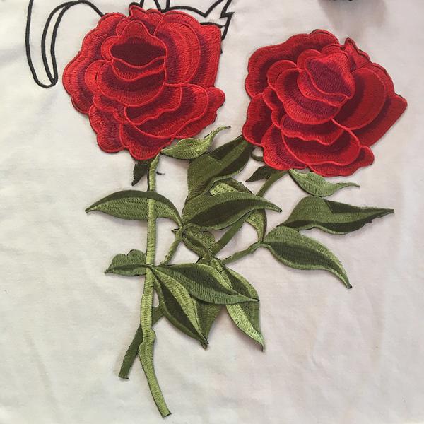 Apparel Accessories Red Rose Embroidery Lace Applique Hot Fix Motif
