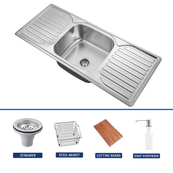 20 Gauge Steel Single Bowl Drop In Kitchen Sink With Drainboard