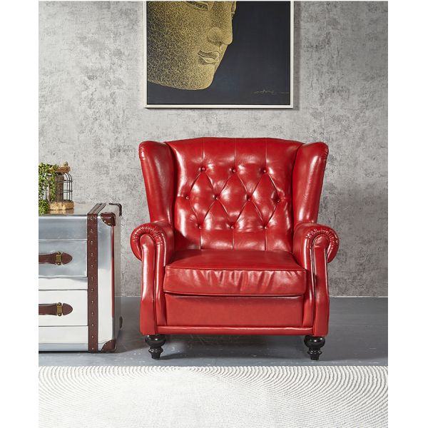 Nidea #869 Luxury American Chair Vintage Genuine Leather Chesterfield Back Armchair Tufted Buttons Rolled Arm High Back Sofa Chair