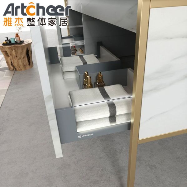 Modern Wall-mounted Bathroom Vanity Combo with Plywood Cabinet and Slab Basin for Hotel
