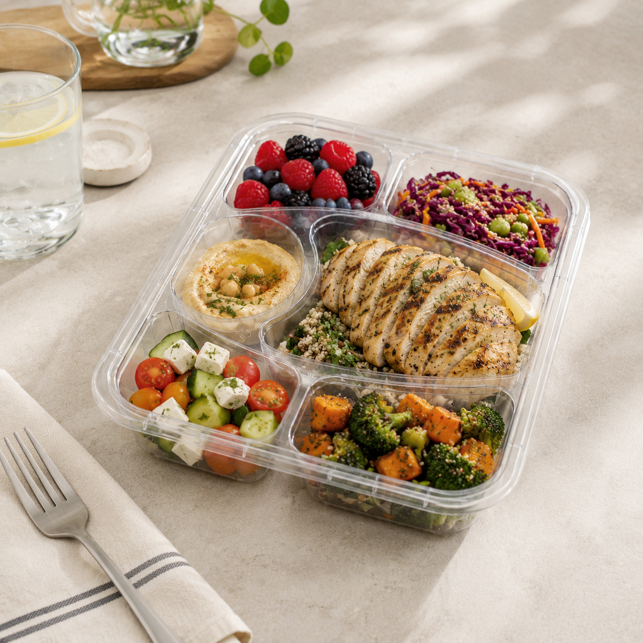 Six Section Deep Large PP Meal Prep Container for Daily Takeaway Portions
