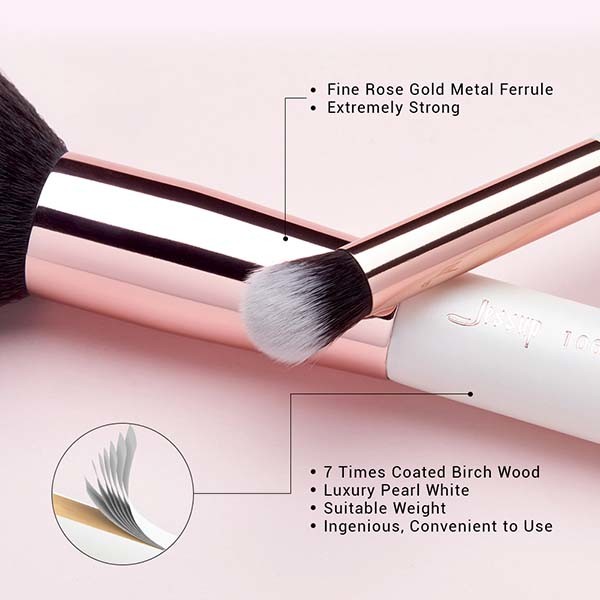 Full 6pcs White And Rose Gold Makeup Brushes Aluminium Ferrule