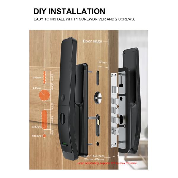 Liliwise High Security Smart Door Lock with Biometric Fingerprint and Tuya WiFi Suitable for 35~60mm Door Thickness