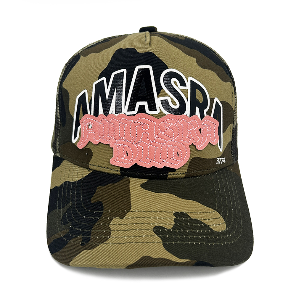 5 Panel Camo Custom Embroidery Trucker Hats Mesh Leather Silk Cotton Patch Screen Printing
