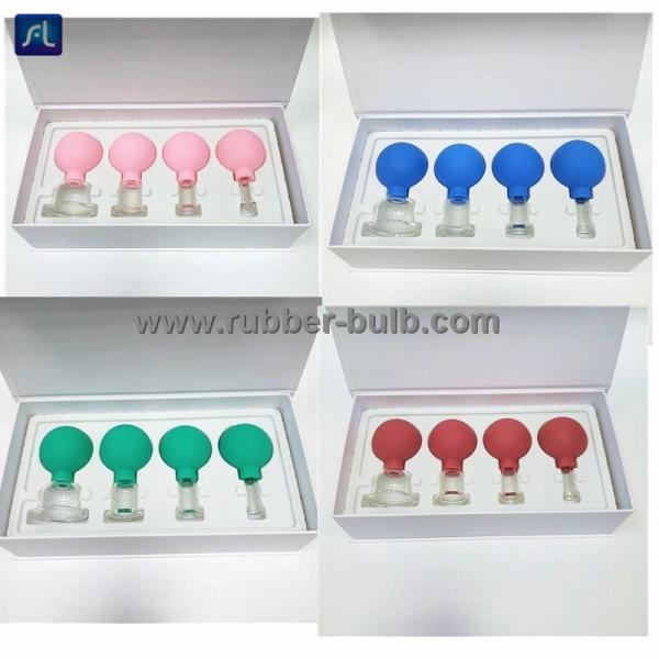4 Pieces Glass Facial Cupping Set-Silicone Vacuum Suction Massage Cups Anti Cellulite Lymphatic Therapy Sets For Face