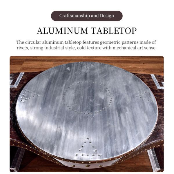 Nidea #8651 Nidea Red Wine  Bar Coffee Table Industrial Style Flat Durable Handmade Aluminum Rivet Metal Watch-Shaped Design