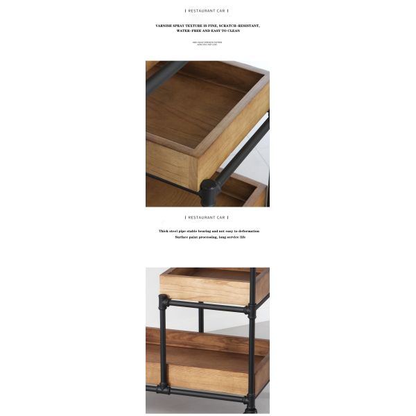 MOYI Customized Iron and Wood Trolley Quality Wooden Cart with Wheels for Hotels and Bars