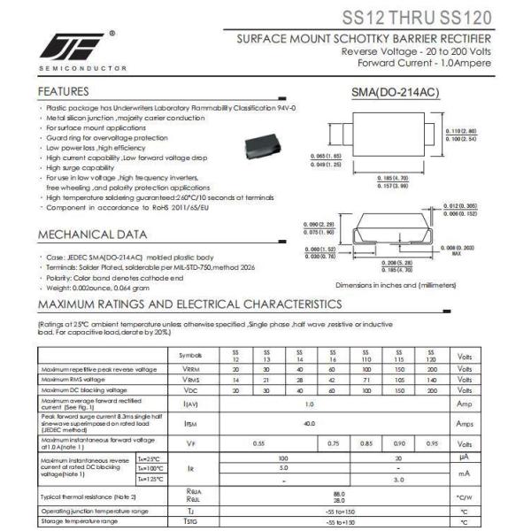 SS150 1A 150V DO-214AC Package Silicon Schottky Barrier Rectifier Diode for Industrial
