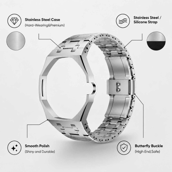 Watch Mod Kit Stainless Steel Watch Case Metal Bracelet Compatible with S-watch X AP Royal Pop Pocket Watch