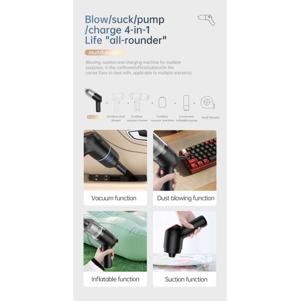 Mini Handheld Cordless Car Vacuum Cleaner 4 In 1 Portable With USB C Charging