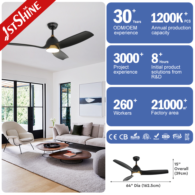 64 Inch Solid Wood Ceiling Fan with DC Motor for High Airflow in Large Spaces