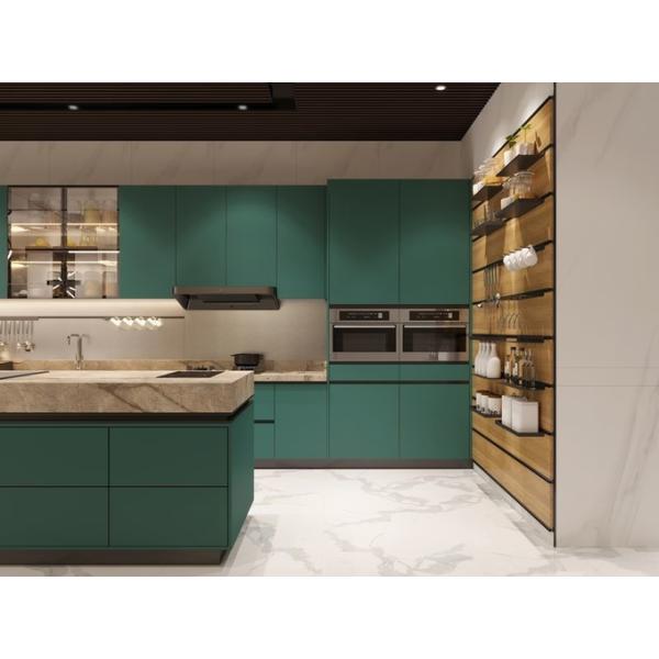 Lotus Green Stainless Steel Kitchen Cabinets with Island