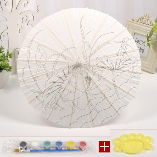DIY White Oil Paper Umbrella Kids DIY Custom Painting With 12 Colors Watercolor Paint