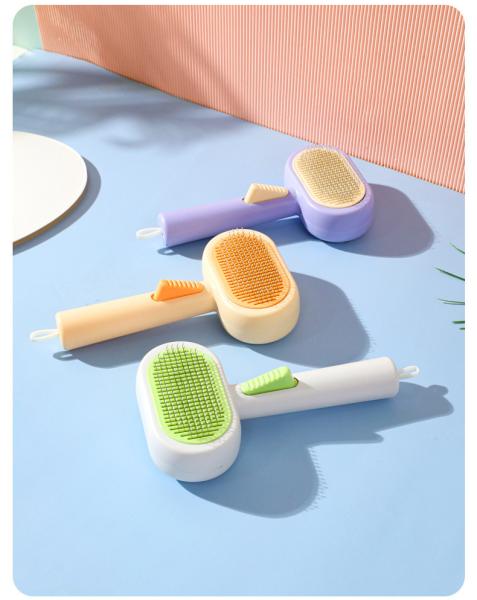 Double-Sided Self-Cleaning Pet Grooming Comb – Orange, White, Purple | 18.5115CM ABS Pet Hair Removal Brush for Dogs & Cats | Wholesale Pet Supplies for Retailers & Importers