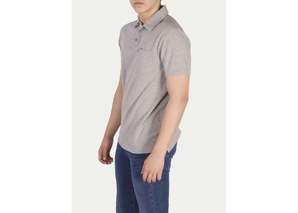 Grey Polyester Men's Polo Shirts With Pocket On The Left / Short Sleeve Polos