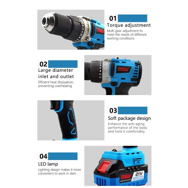 2pcs 4.0Ah Battery Cordless Electric Drill Impact Hand Drill Driver for Fast Drilling