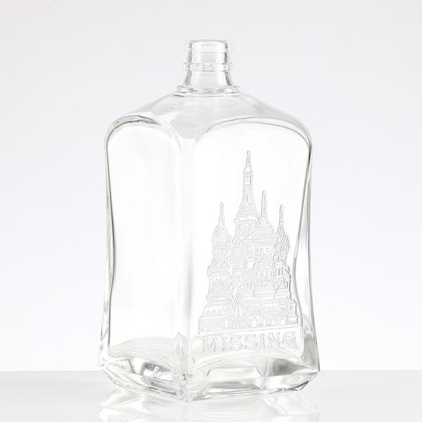 Clear Glass Collar 750ml Embossed Bottle for Alcoholic Beverages and Drinks
