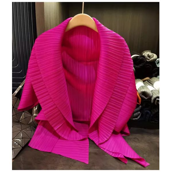 High-End Summer Jacket with Niche Design Pleated Top New Style Large Lapel Loose Casual Solid Color Irregular Dye Processed