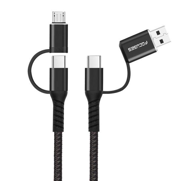 3A 60W Multifunctional USB Cable Nylon Braided 4 In 1 USB Charging Cable