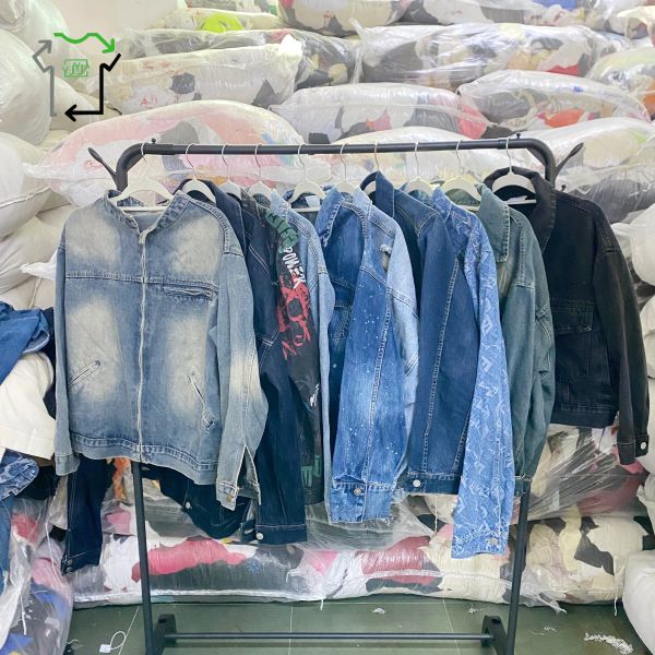 Mixed Sizes Second Hand Coats Long Sleeved Used Mens Jean Jacket Polyester Cotton