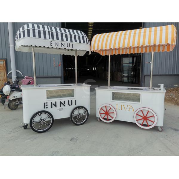 Customized beautiful Gelato Ice Cream Pop Cart Hand Push Mobile Van with umbrella