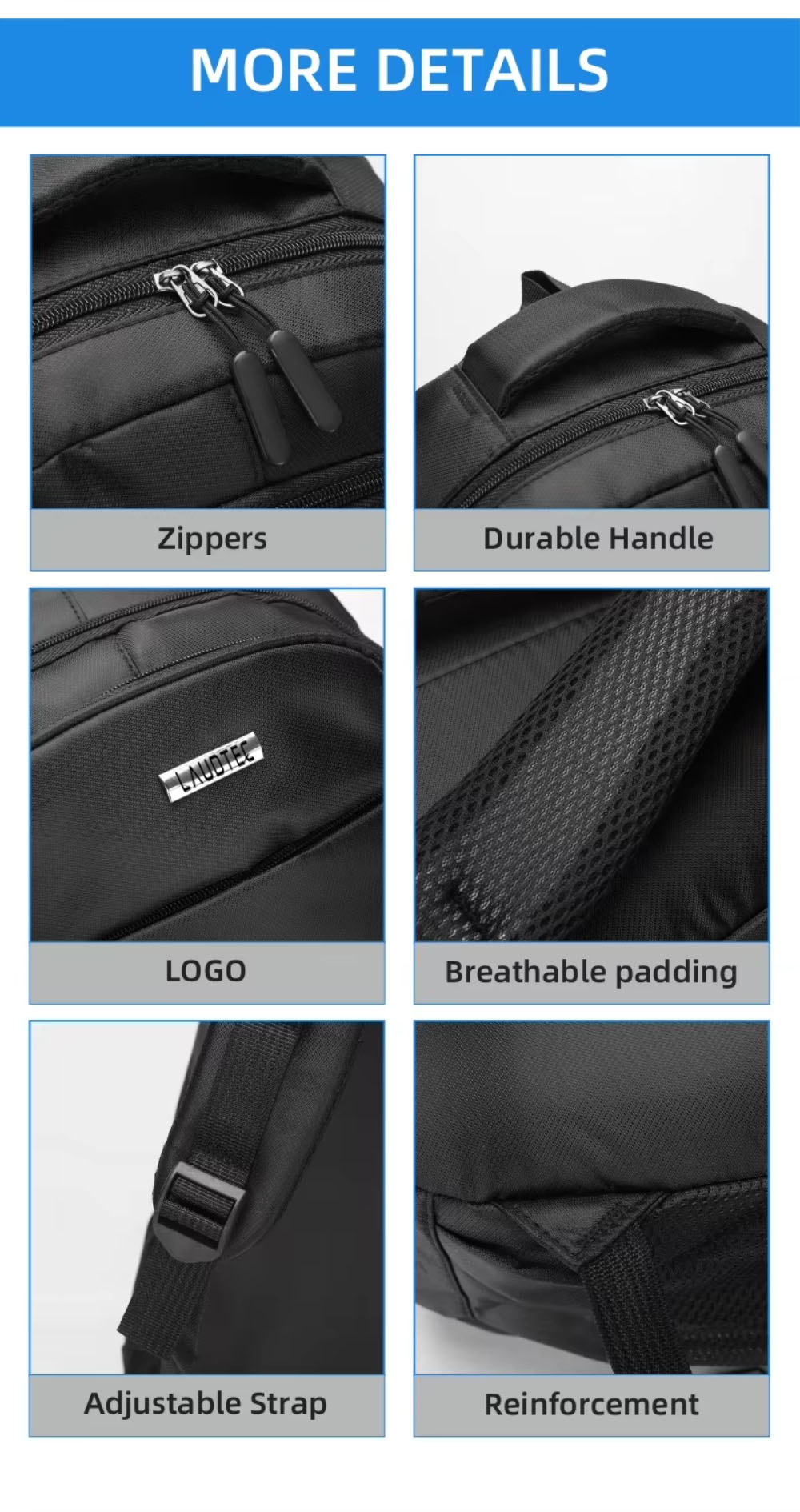 For Laudtec 17 Inch Nylon Laptop Backpack Customized Simple Office Man Travel Bag Waterproof and Shockproof Dnb62 Wholesale OEM/ODM/Private Label