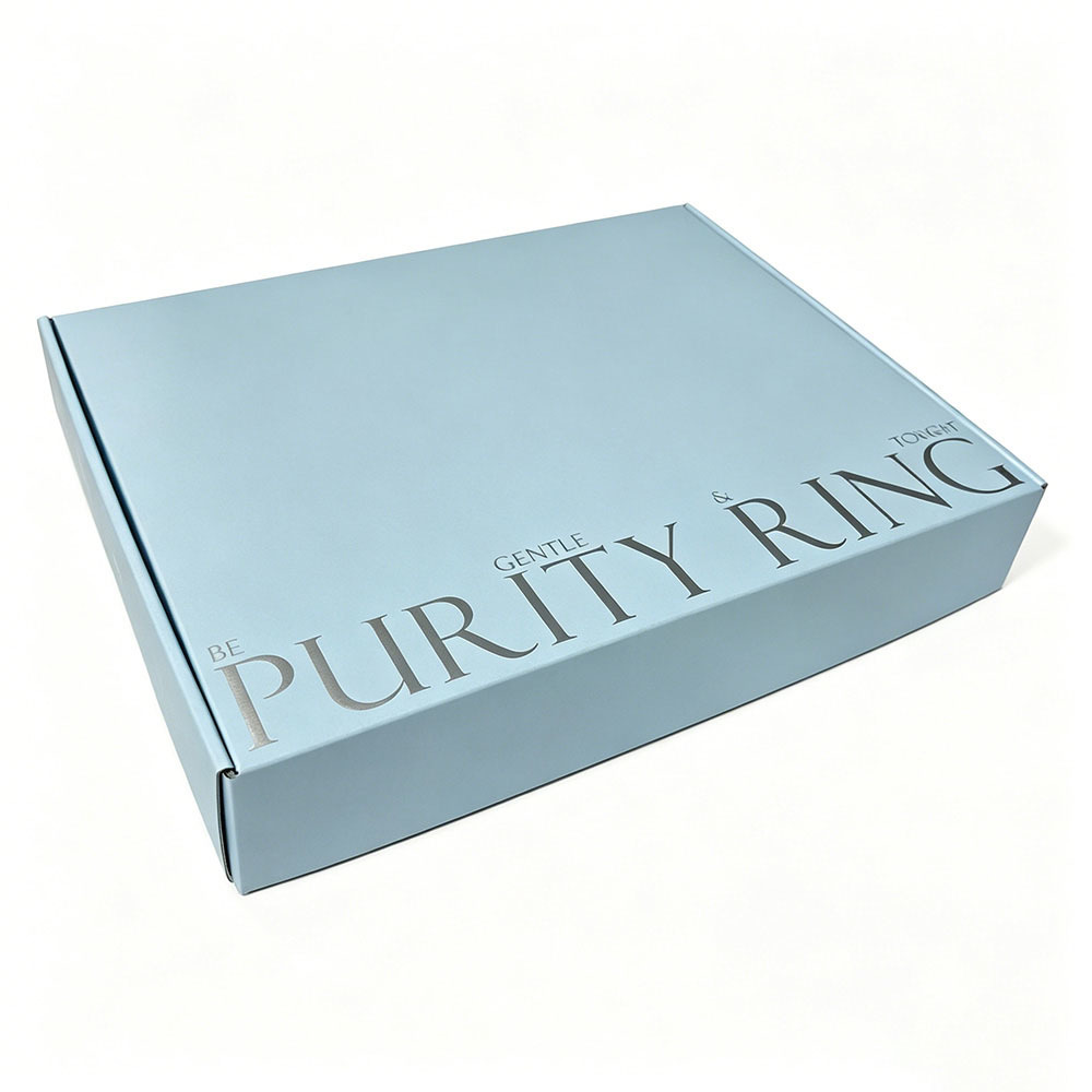 Light Blue Corrugated Custom Mailer Boxes with Silver Foil Stamping