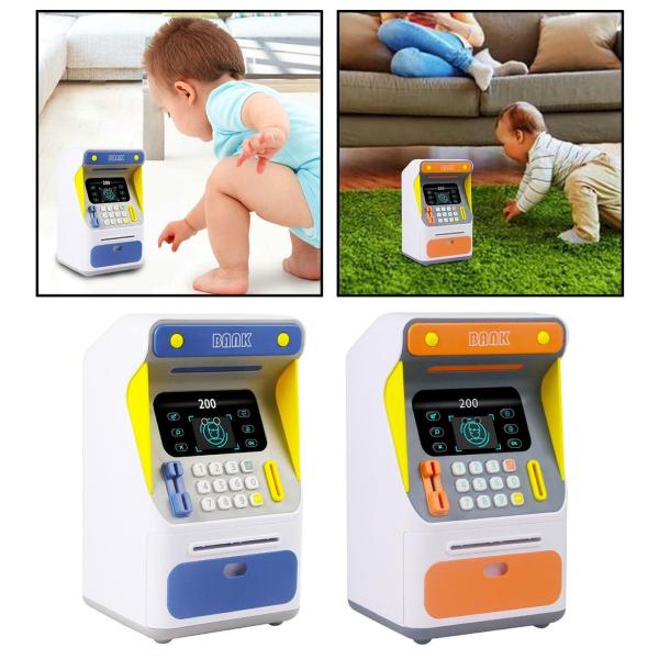 kids educational financial customs atm password put credit cards piggy bank blue color mini electronic safe