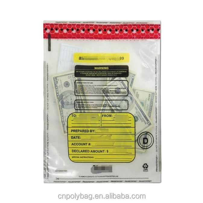 Free Sample LDPE Plastic Money Cash Deposit Envelopes Security Package Bags